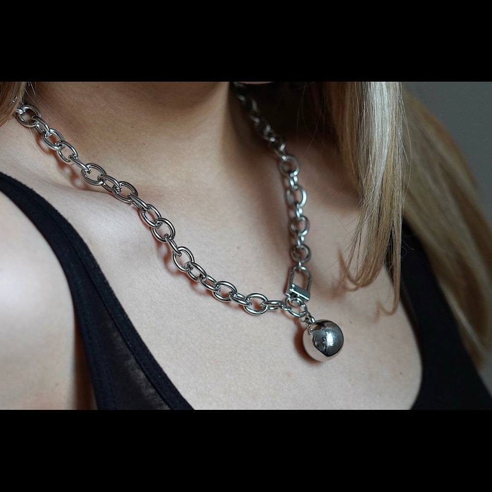 Chunky Silver Chain necklace with ball pendant xmas jingles